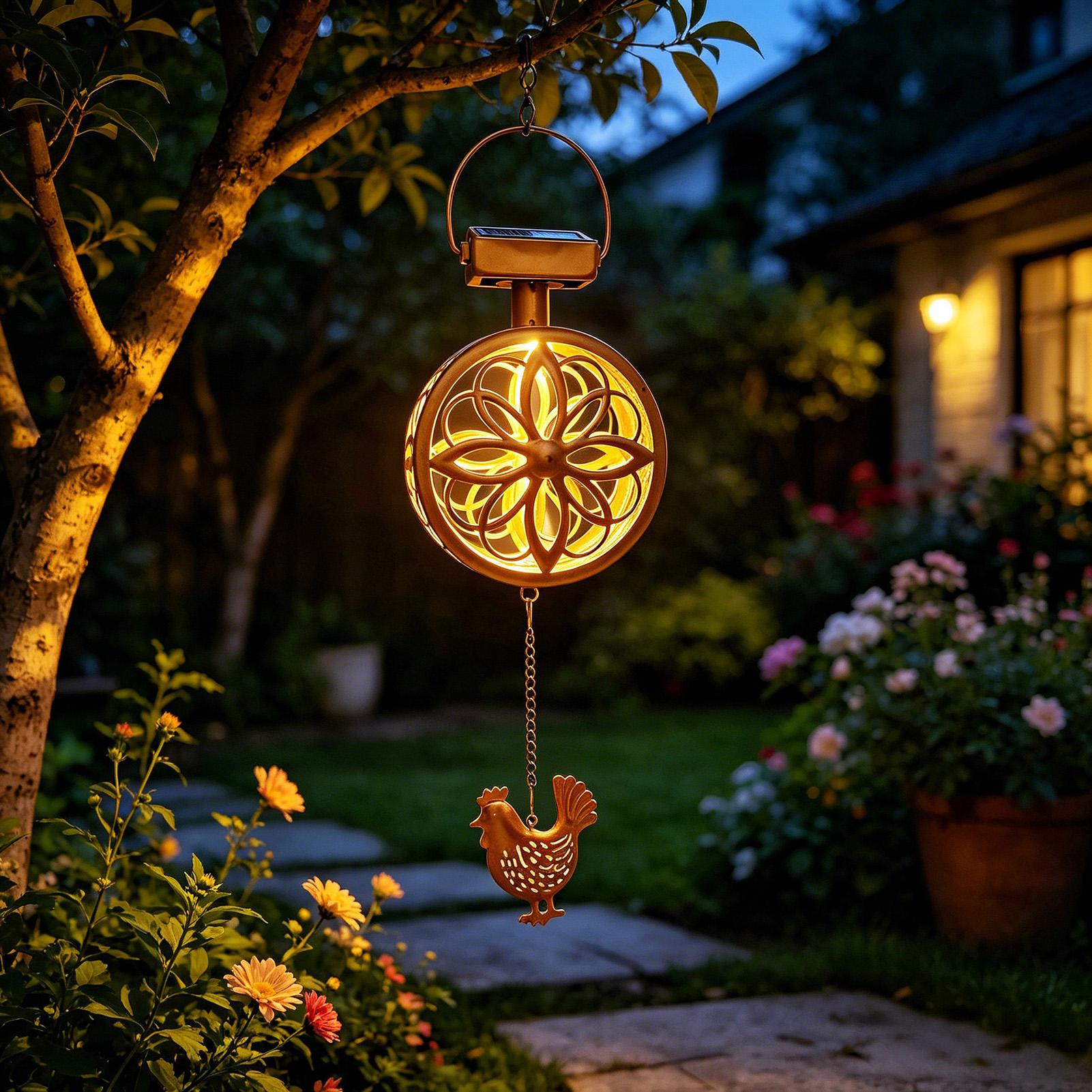 Outdoor Lighting Yard Decoration - Zonne-buiten hangende hanglamp ijzeren windgong bloemlamp