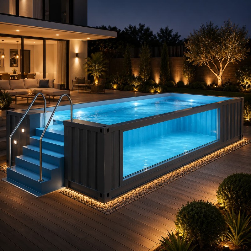 Outdoor Lighting No Outlet - Containerzwembad, buitenzwembad ontwerp met inlaat, uitlaat