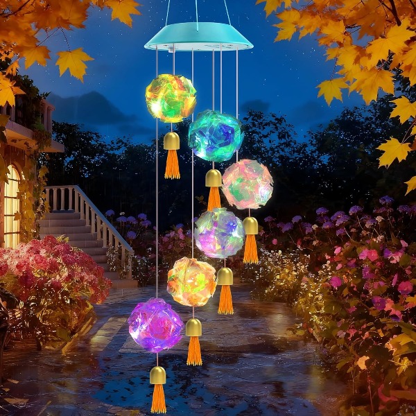 Color Changing Outdoor - Zonne-windgong, kleurveranderende hortensia-bol windgong LED decoratieve