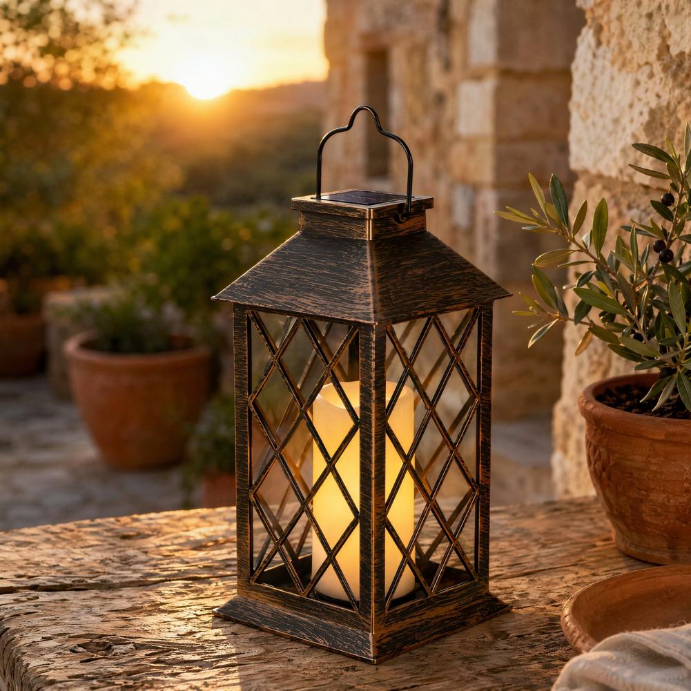 Solar Lantern Hanging - Retro zonnelantaarn, zonne-energie kaarsenlantaarn voor buiten,