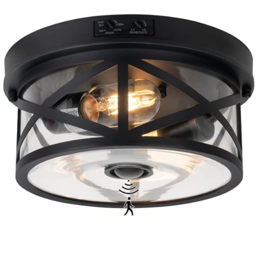 Outdoor Lighting Sensor - Buitenplafondlamp met bewegingssensor, verstelbare zwarte inbouwlamp,