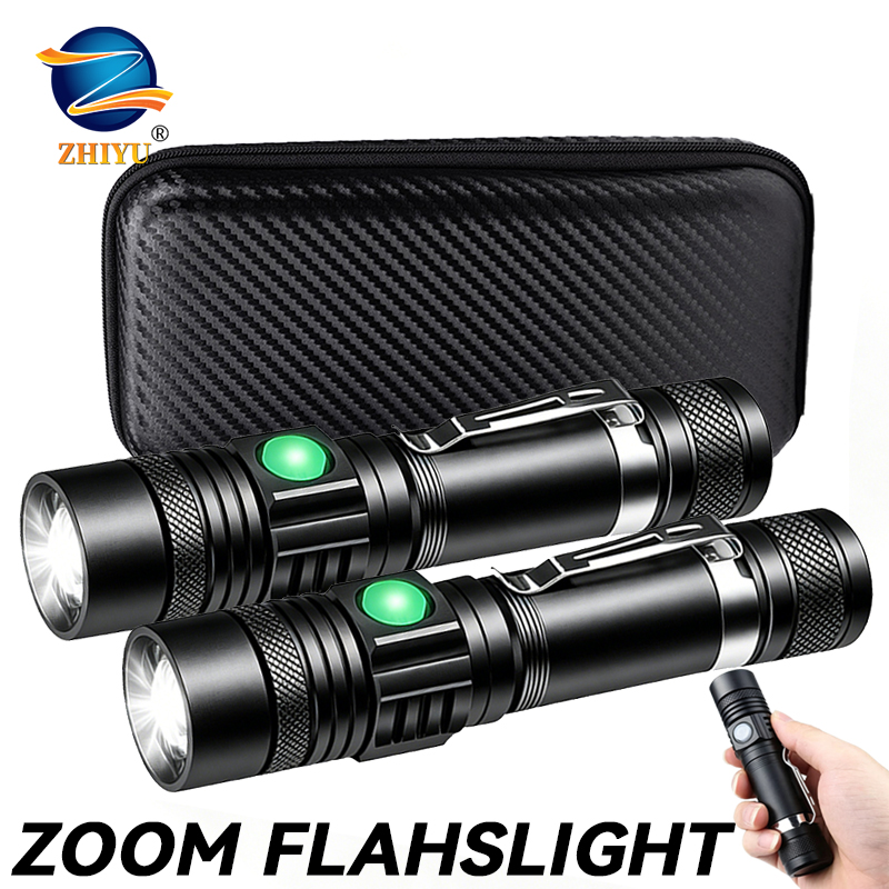 Outdoor Lighting B&Q - T6 LED oplaadbare zaklamp, 18650 zoombare