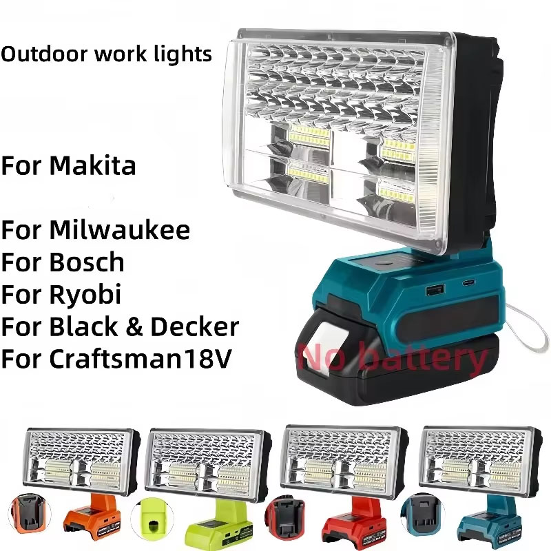 Outdoor Lighting Milwaukee - 50W Draagbare Buitenwerklamp, compatibel met Dewalt/Makita/Milwaukee/Bosch/Ryobi/Black