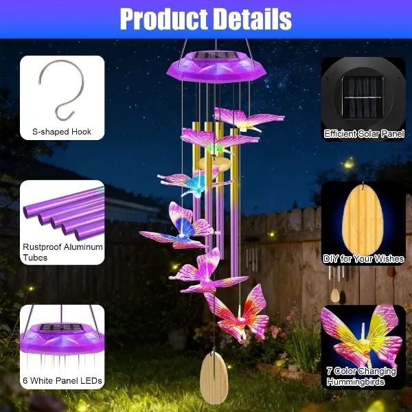 Zonne-vlinder windgong met alu - Color Changing Outdoor recensie en prijs